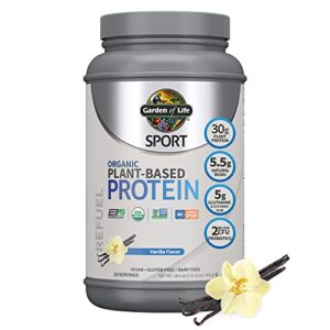 garden of life organic vegan sport protein powder, vanilla – probiotics, bcaas, 30g plant protein for premium post workout recovery – nsf certified, keto, gluten & dairy free, non gmo 19 servings