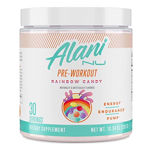 Alani Nu Pre Workout Supplement Powder for Energy, Endurance & Pump | Sugar Free | 200mg Caffeine | Formulated with Amino Acids Like L-Theanine to Prevent Crashing | Rainbow Candy, 30 Servings