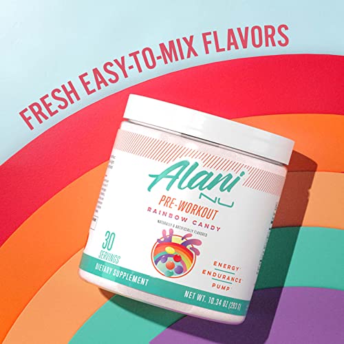 Alani Nu Pre Workout Supplement Powder for Energy, Endurance & Pump | Sugar Free | 200mg Caffeine | Formulated with Amino Acids Like L-Theanine to Prevent Crashing | Rainbow Candy, 30 Servings