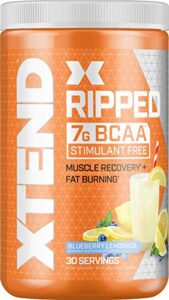xtend ripped bcaa powder blueberry lemonade | cutting formula + sugar free post workout muscle recovery drink with amino acids | 7g bcaas for men & women | 30 servings
