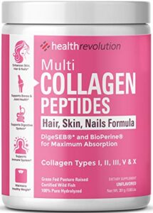 multi collagen peptides powder supplement types i, ii, iii, v, x – 5 hydrolyzed collagen peptides– for skin hair nails joints –triple refined for easy mixing, non-gmo dairy gluten-free, unflavored