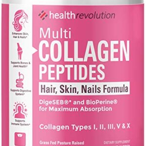 Multi Collagen Peptides Powder Supplement Types I, II, III, V, X - 5 Hydrolyzed Collagen Peptides– For Skin Hair Nails Joints –Triple Refined for Easy Mixing, Non-GMO Dairy Gluten-Free, Unflavored