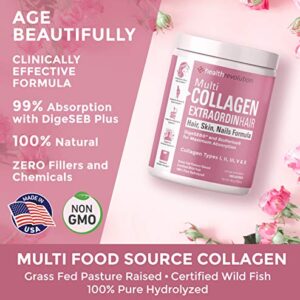 Multi Collagen Peptides Powder Supplement Types I, II, III, V, X - 5 Hydrolyzed Collagen Peptides– For Skin Hair Nails Joints –Triple Refined for Easy Mixing, Non-GMO Dairy Gluten-Free, Unflavored