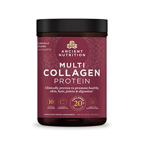 Ancient Nutrition Collagen Powder Protein with Probiotics, Unflavored Multi Collagen Protein with Vitamin C, 45 Servings, Hydrolyzed Collagen Peptides Supports Skin and Nails, Gut Health, 16oz