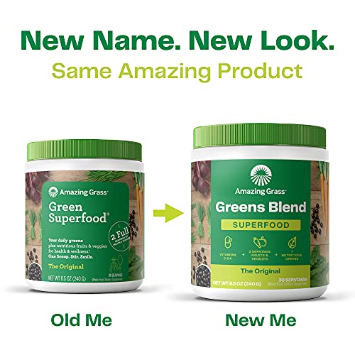 Amazing Grass Greens Blend Superfood: Super Greens Powder Smoothie Mix with Organic Spirulina, Chlorella, Beet Root Powder, Digestive Enzymes & Probiotics, Original, 60 Servings