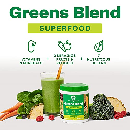 Amazing Grass Greens Blend Superfood: Super Greens Powder Smoothie Mix with Organic Spirulina, Chlorella, Beet Root Powder, Digestive Enzymes & Probiotics, Original, 60 Servings