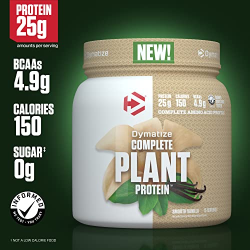 Dymatize Vegan Plant Protein, Smooth Vanilla, 25g Protein, 4.8g BCAAs, Complete Amino Acid Profile, 15 Servings