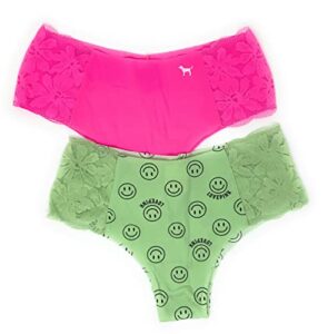 victoria’s secret pink no-show cheekster panty, hot pink/green smiles, medium