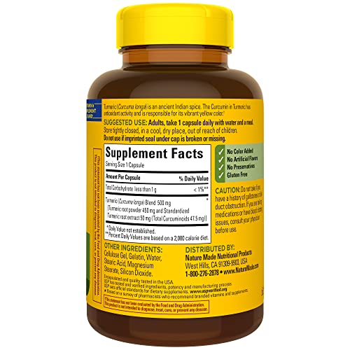 Nature Made Turmeric Curcumin 500 mg, Herbal Supplement for Antioxidant Support, 120 Capsules, 120 Day Supply