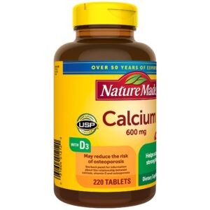 Nature Made Calcium 600 mg with Vitamin D3, Dietary Supplement for Bone Support, 220 Tablets