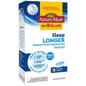 nature made wellblends sleep longer, melatonin 10mg, l-theanine, and gaba, sleep supplement, 35 tri-layer tablets