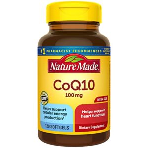 nature made coq10 100 mg, dietary supplement for heart health support, 120 softgels, 120 day supply