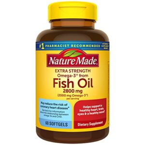 nature made extra strength omega 3 fish oil 2800 mg per serving, as ethyl esters, supplement for healthy heart, brain, eyes, and mood support, 60 softgels, 30 day supply