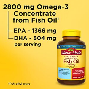 Nature Made Extra Strength Omega 3 Fish Oil 2800 mg per serving, as Ethyl Esters, Supplement for Healthy Heart, Brain, Eyes, and Mood Support, 60 Softgels, 30 Day Supply