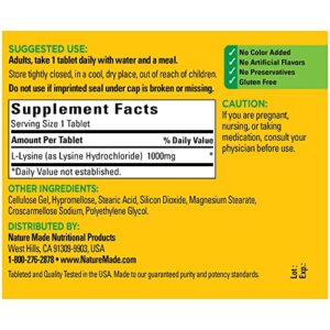 Nature Made L-Lysine 1000 mg, Dietary Supplement, 60 Tablets, 60 Day Supply
