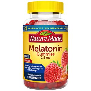 nature made melatonin 2.5 mg gummies, 100% drug free sleep aid for adults, 130 gummies, 130 day supply