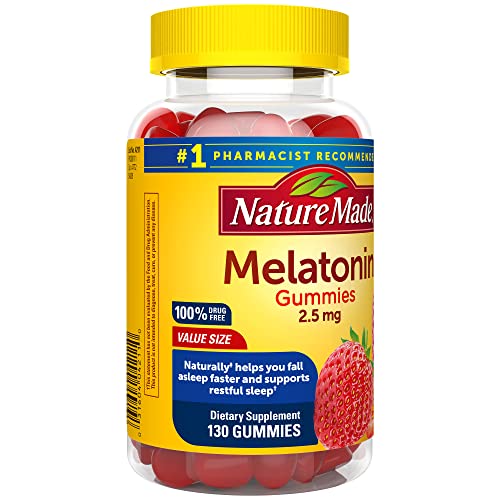 Nature Made Melatonin 2.5 mg Gummies, 100% Drug Free Sleep Aid for Adults, 130 Gummies, 130 Day Supply