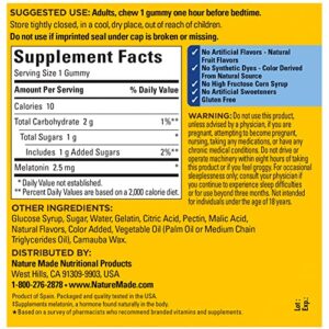 Nature Made Melatonin 2.5 mg Gummies, 100% Drug Free Sleep Aid for Adults, 130 Gummies, 130 Day Supply