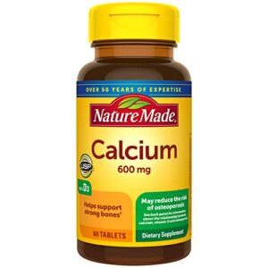 nature made calcium 600 mg with vitamin d3 for immune support, tablets, 60 count, helps support bone strength (pack of 3)