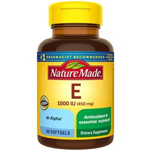 nature made vitamin e 450 mg (1000 iu) dl-alpha softgels, 60 count for antioxidant support