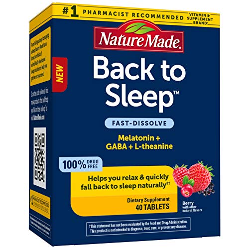 Nature Made Back to Sleep, Melatonin Fast-Dissolve, Helps You Fall Back to Sleep Naturally, L-Theanine and GABA to Help Relax and Calm Your Mind, 40 Tablets