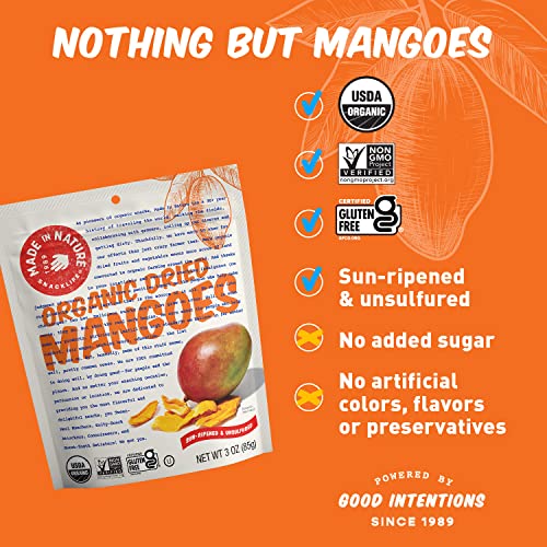 Made in Nature Organic Dried Fruit, Mangoes, 3oz Bags (6 Count) – Non-GMO, Unsulfured Vegan Snack
