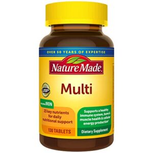 nature made multivitamin tablets with vitamin d3 and iron, 130 count for daily nutritional support