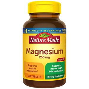 nature made magnesium oxide 250 mg, dietary supplement for muscle support, 200 tablets (pack of 3)