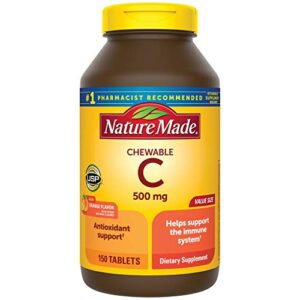 nature made chewable vitamin c 500 mg tablets, 150 count value size to help support the immune system