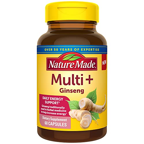 Nature Made Multi + Ginseng, Multivitamin for Women and Men, Daily Energy Supplement, One Per Day, 60 Capsules