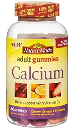 Nature Made Calcium Adult Gummies, Cherry, Orange & Strawberry 80 ea (Pack of 4)