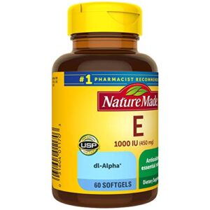 Nature Made Vitamin E 450 mg (1000 IU) dl-Alpha, Dietary Supplement for Antioxidant Support, 60 Softgels (Pack of 3)