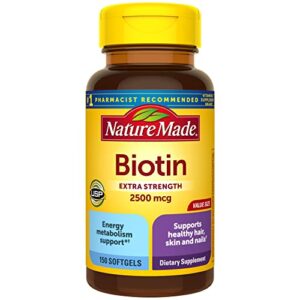 nature made extra strength biotin 2500 mcg, dietary supplement for healthy hair, skin & nail support, 150 softgels, 150 day supply