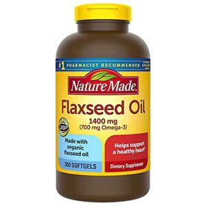 nature made organic flaxseed oil, omega-3-6-9 for heart health, 1400 mg, liquid softgels – 300 count