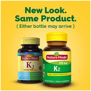 Nature Made Vitamin K2 100 mcg, Healthy Bone Supplements, 30 Softgels, 30 Day Supply