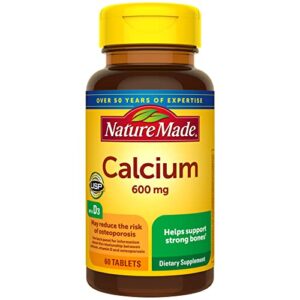 nature made calcium 600 mg with vitamin d3, dietary supplement for bone support, 60 tablets