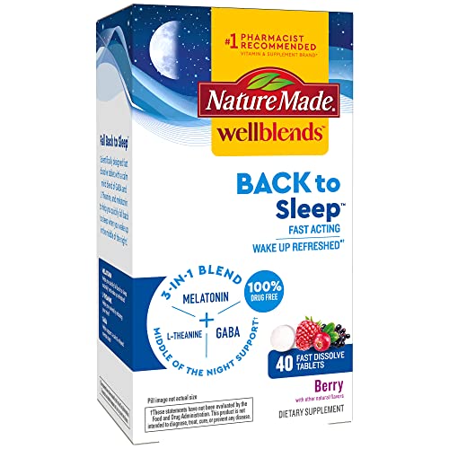 Nature Made Wellblends Back to Sleep, Melatonin 1 mg, L-theanine, and GABA, Sleep Supplement, 40 Fast Dissolve Tablets