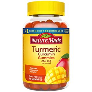 nature made turmeric curcumin 250mg per serving, dietary supplement for antioxidant support, 60 gummies, 30 day supply