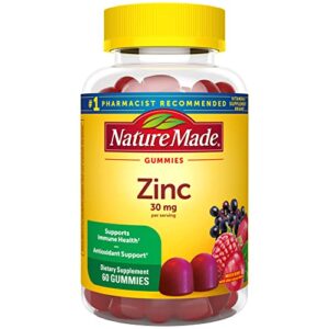 nature made extra strength zinc supplements 30 mg, dietary supplement for immune health and antioxidant support, 60 zinc gummies, 30 day supply
