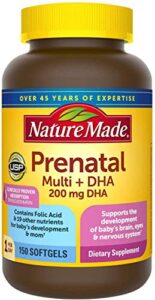 nature made prenatal + dha 200 mg dietary supplement (netcount 150 soft gels), 150count ()