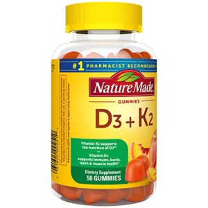 Nature Made Vitamin D3 K2 Gummies, Vitamin D3 5000 IU per serving, Bone, Teeth, Muscle, Immune Health Support, 50 Vitamin D + K2 Gummy Vitamins, 25 Day Supply