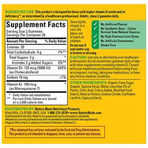 Nature Made Vitamin D3 K2 Gummies, Vitamin D3 5000 IU per serving, Bone, Teeth, Muscle, Immune Health Support, 50 Vitamin D + K2 Gummy Vitamins, 25 Day Supply