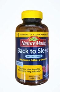 costco nature made back to sleep, melatonin fast-dissolve, helps you fall back to sleep naturally, l-theanine and gaba to help relax and calm your mind, 120 tablets