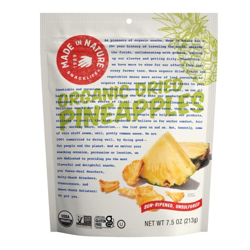 Made in Nature Organic Dried Pineapples, 7.5 Ounce (Pack of 1) - Non-GMO Vegan Dried Fruit Snack