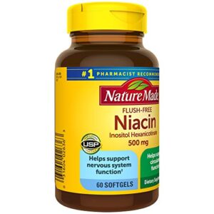 Nature Made Flush Free Niacin 500 mg, Dietary Supplement for Nervous System Support, 60 Softgels, 60 Day Supply