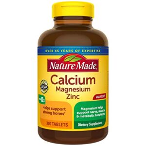 nature made calcium, magnesium oxide, zinc with vitamin d3 helps support bone strength, tablets, 300 count