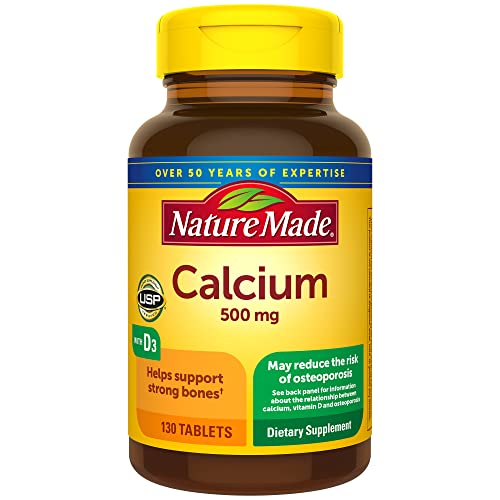 Nature Made Calcium 500 mg with Vitamin D3, Dietary Supplement for Bone Support, 130 Tablets