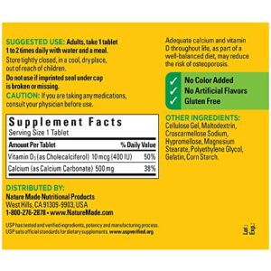 Nature Made Calcium 500 mg with Vitamin D3, Dietary Supplement for Bone Support, 130 Tablets