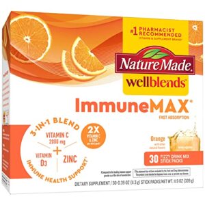 nature made wellblends immunemax fizzy drink mix, vitamin c 2000mg with zinc 20 mg, vitamin d3 1000 iu (25 mcg), plus seven b vitamins and electrolyte hydration blend, 30 stick packs