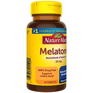 Nature Made Melatonin 10mg Extra Strength Tablets, 100% Drug Free Sleep Aid for Adults, 70 Count, 70 Day Supply